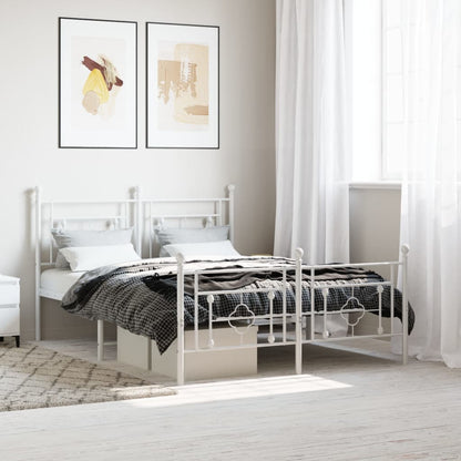 Bedframe Met Hoofd- En Voeteneinde Metaal 135 x 190 cm Wit met hoofdbord & voetbord