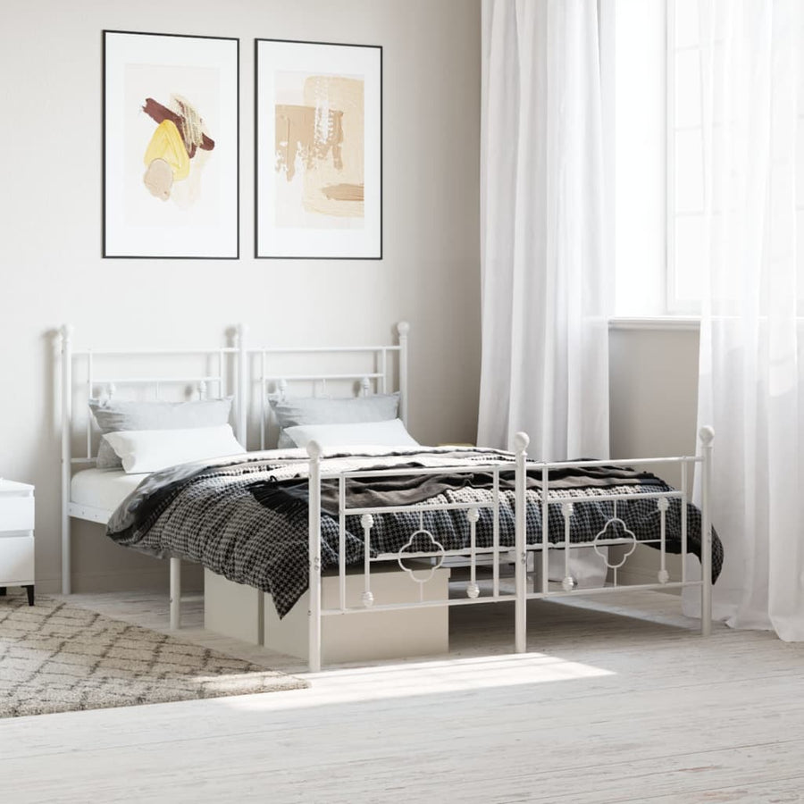 Bedframe Met Hoofd- En Voeteneinde Metaal 135 x 190 cm Wit met hoofdbord & voetbord