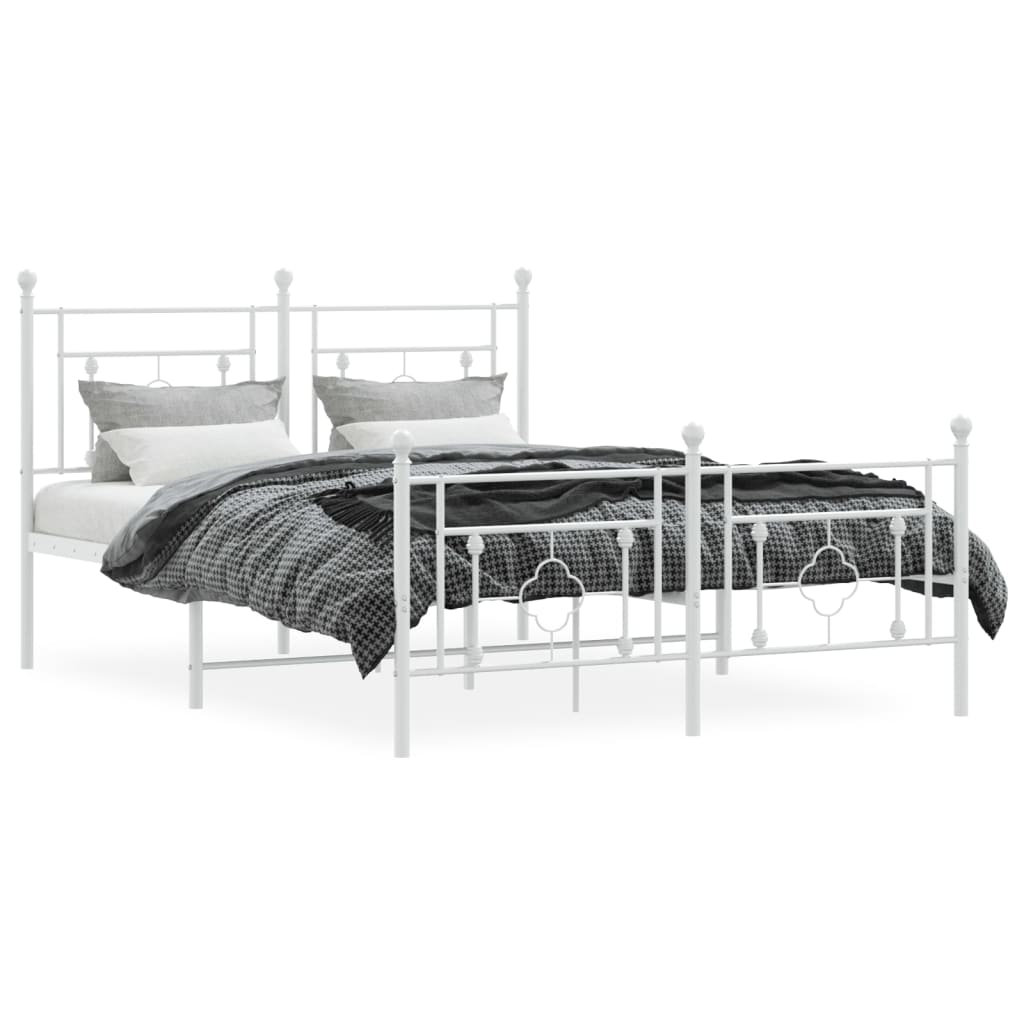 Bedframe Met Hoofd- En Voeteneinde Metaal 140 x 190 cm Wit met hoofdbord & voetbord