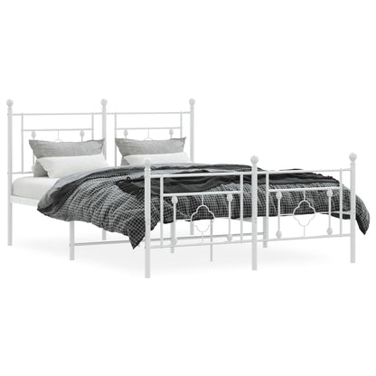Bedframe Met Hoofd- En Voeteneinde Metaal 140 x 190 cm Wit met hoofdbord & voetbord