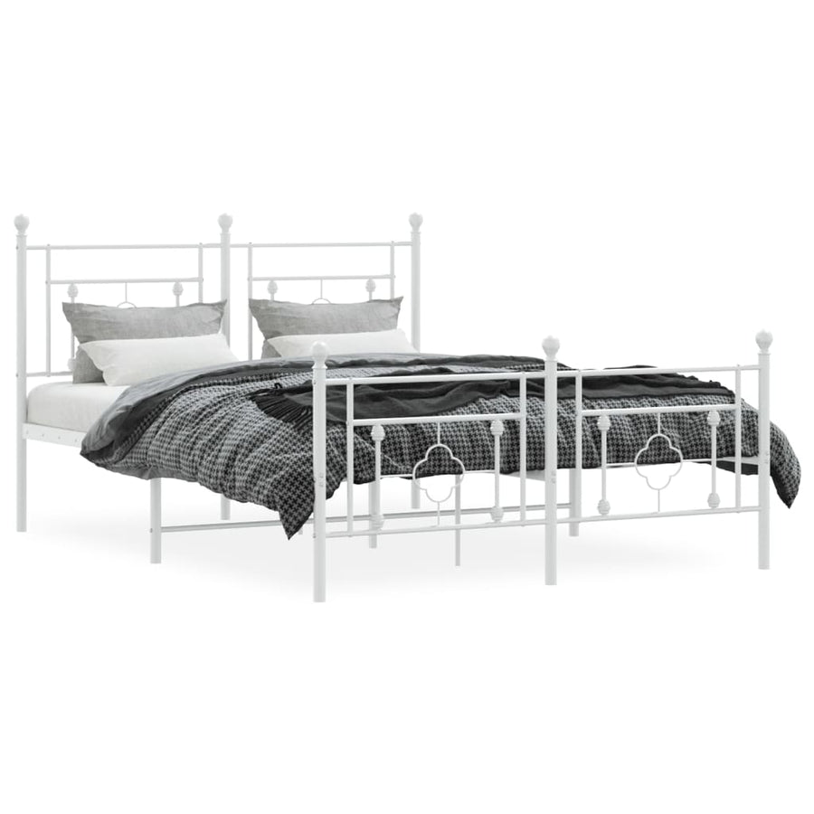 Bedframe Met Hoofd- En Voeteneinde Metaal 140 x 190 cm Wit met hoofdbord & voetbord