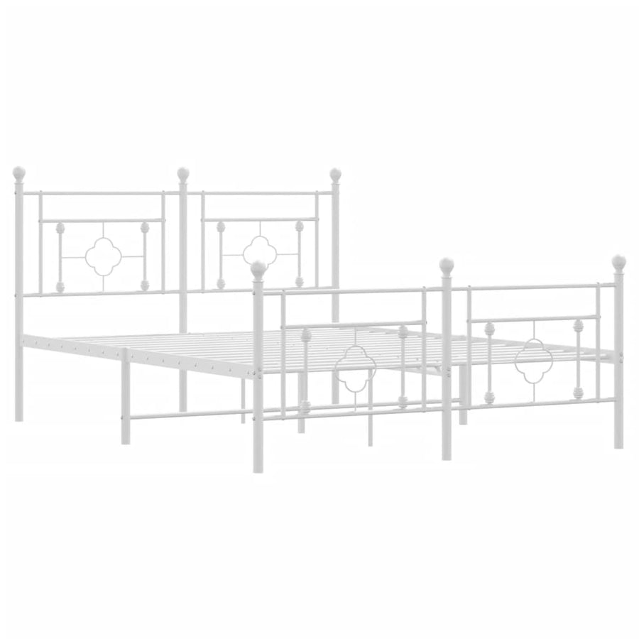 Bedframe Met Hoofd- En Voeteneinde Metaal 140 x 190 cm Wit met hoofdbord & voetbord