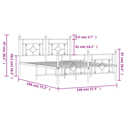 Bedframe Met Hoofd- En Voeteneinde Metaal 140 x 190 cm Wit met hoofdbord & voetbord