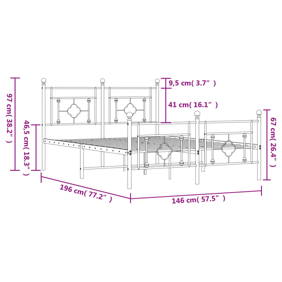 Bedframe Met Hoofd- En Voeteneinde Metaal 140 x 190 cm Wit met hoofdbord & voetbord