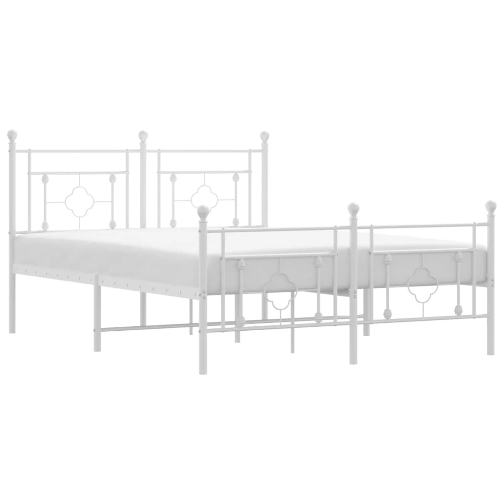 Bedframe Met Hoofd- En Voeteneinde Metaal 140 x 200 cm Wit met hoofdbord & voetbord