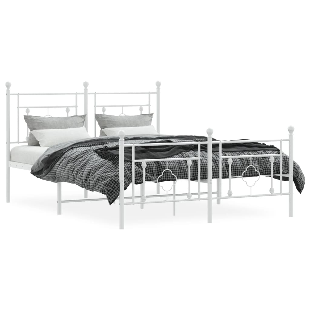 Bedframe Met Hoofd- En Voeteneinde Metaal 140 x 200 cm Wit met hoofdbord & voetbord