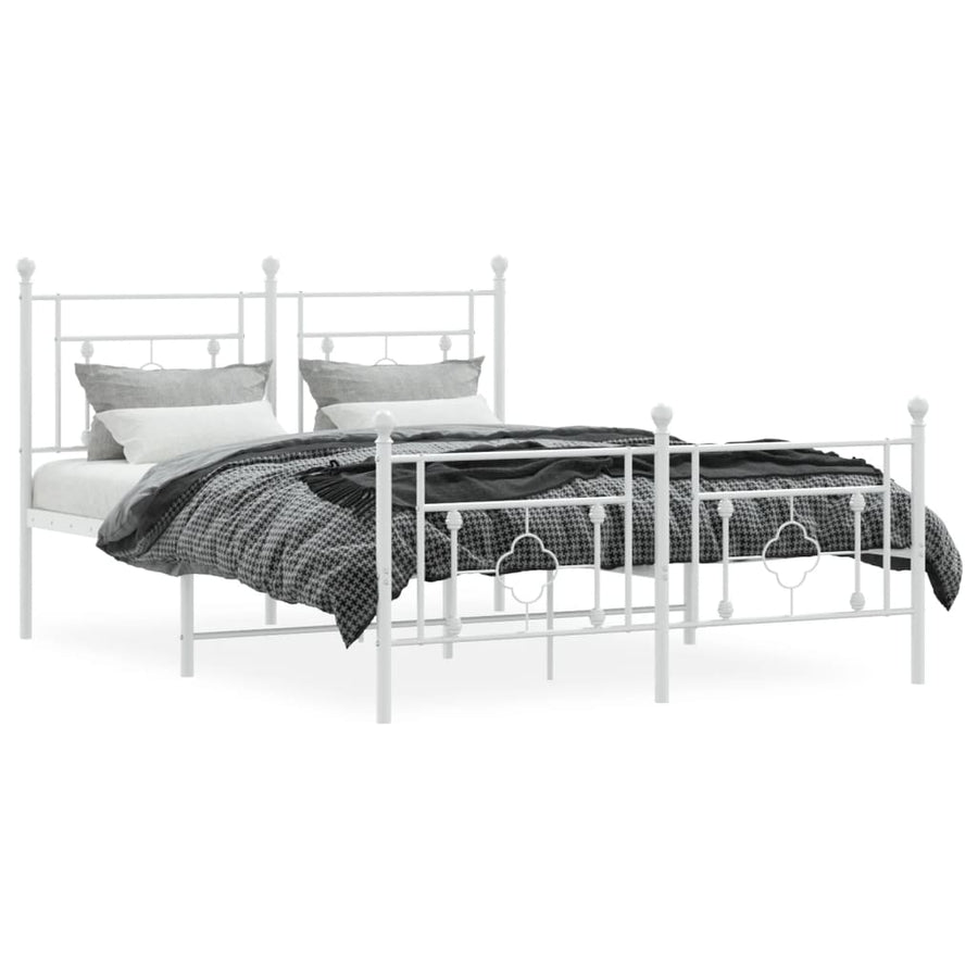 Bedframe Met Hoofd- En Voeteneinde Metaal 140 x 200 cm Wit met hoofdbord & voetbord