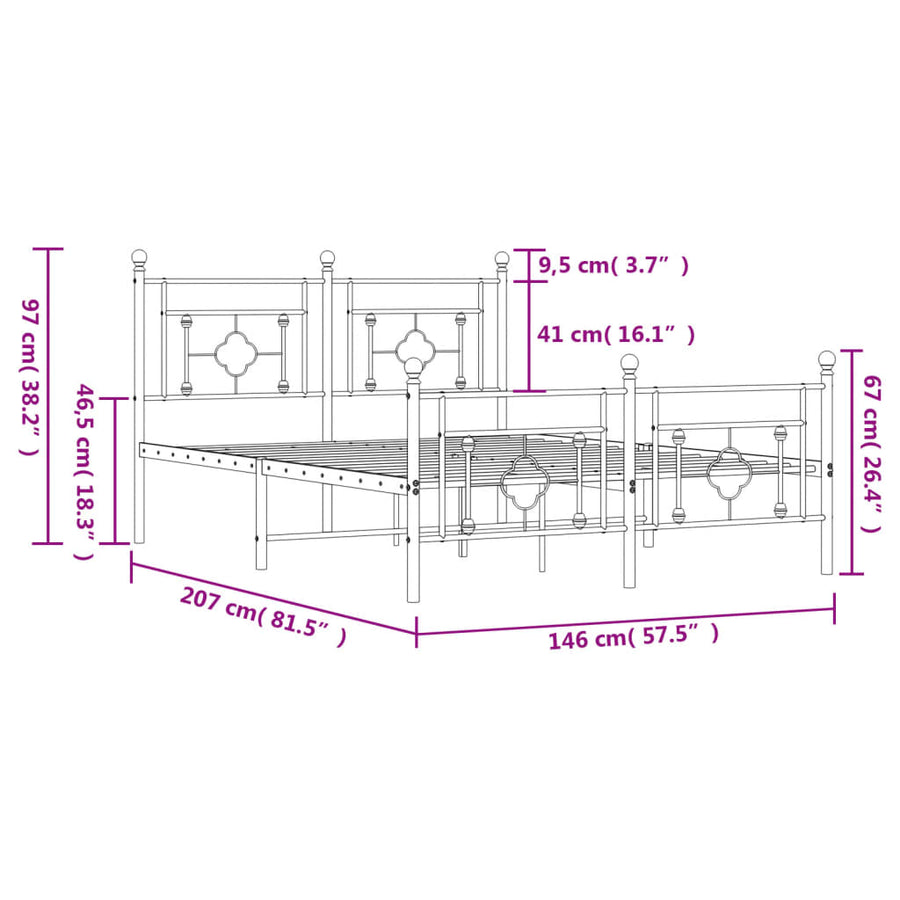 Bedframe Met Hoofd- En Voeteneinde Metaal 140 x 200 cm Wit met hoofdbord & voetbord