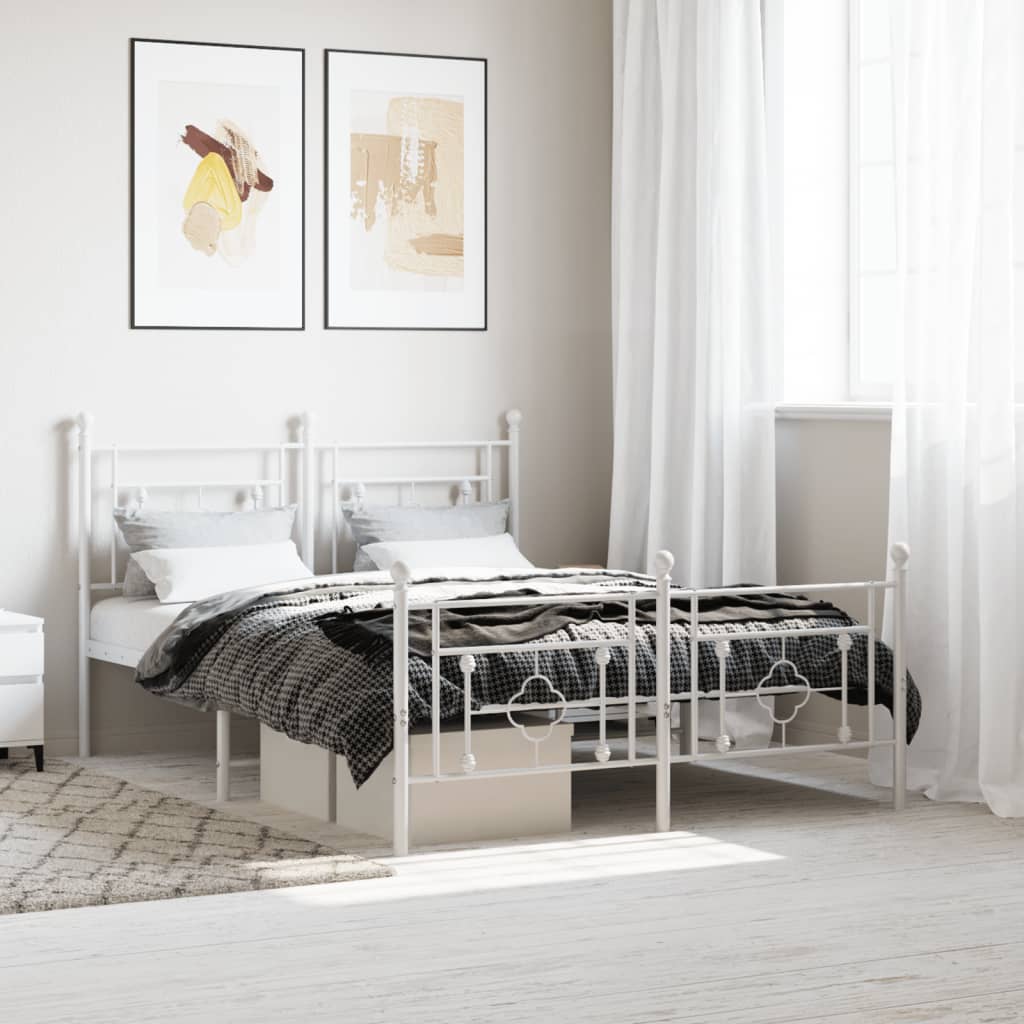 Bedframe Met Hoofd- En Voeteneinde Metaal 140 x 200 cm Wit met hoofdbord & voetbord