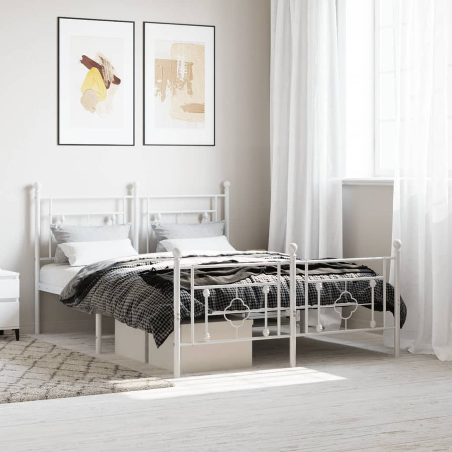 Bedframe Met Hoofd- En Voeteneinde Metaal 140 x 200 cm Wit met hoofdbord & voetbord