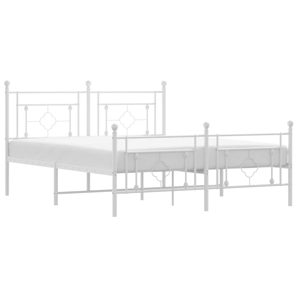 Bedframe Met Hoofd- En Voeteneinde Metaal 150 x 200 cm Wit met hoofdbord & voetbord
