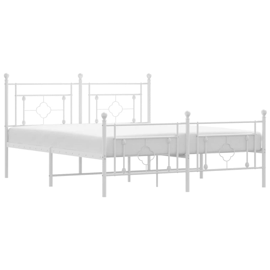 Bedframe Met Hoofd- En Voeteneinde Metaal 150 x 200 cm Wit met hoofdbord & voetbord