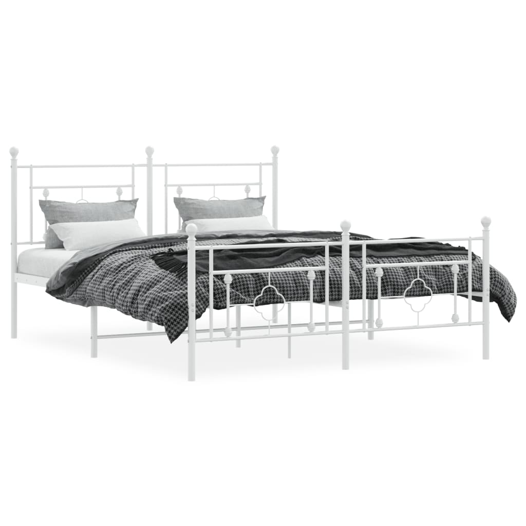 Bedframe Met Hoofd- En Voeteneinde Metaal 150 x 200 cm Wit met hoofdbord & voetbord
