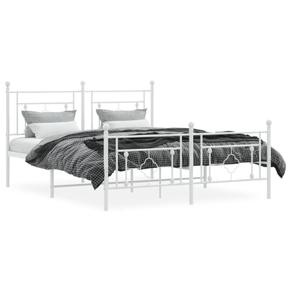 Bedframe Met Hoofd- En Voeteneinde Metaal 150 x 200 cm Wit met hoofdbord & voetbord
