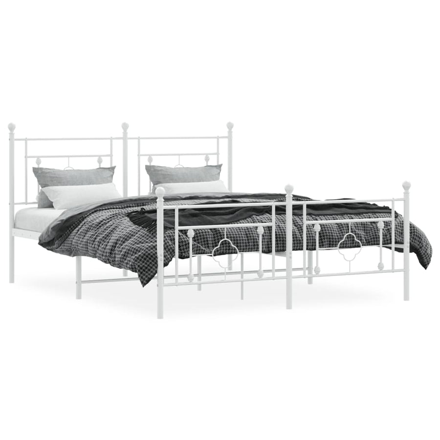 Bedframe Met Hoofd- En Voeteneinde Metaal 150 x 200 cm Wit met hoofdbord & voetbord