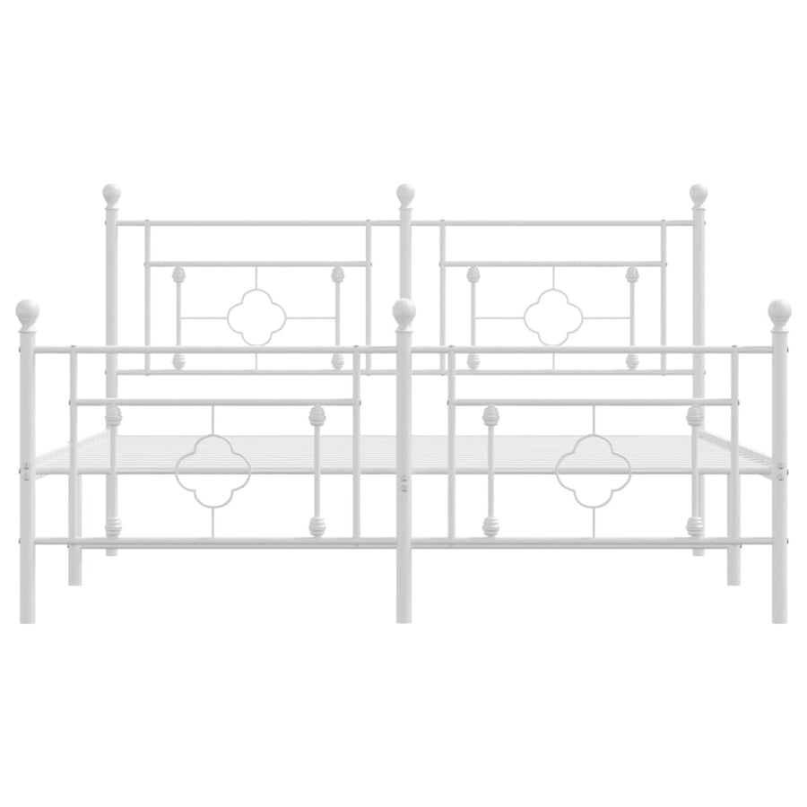 Bedframe Met Hoofd- En Voeteneinde Metaal 150 x 200 cm Wit met hoofdbord & voetbord