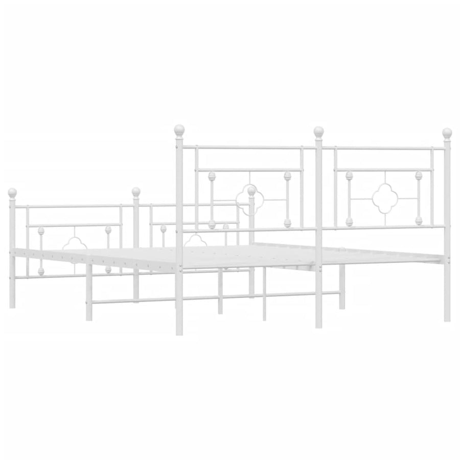 Bedframe Met Hoofd- En Voeteneinde Metaal 150 x 200 cm Wit met hoofdbord & voetbord
