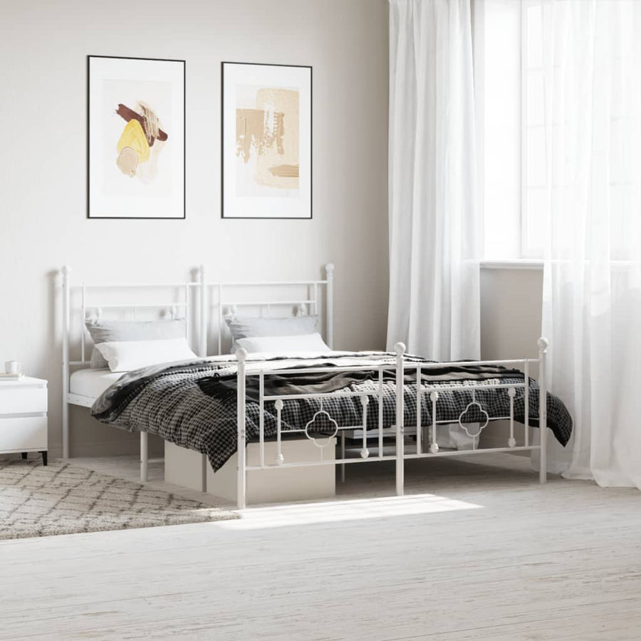 Bedframe Met Hoofd- En Voeteneinde Metaal 150 x 200 cm Wit met hoofdbord & voetbord