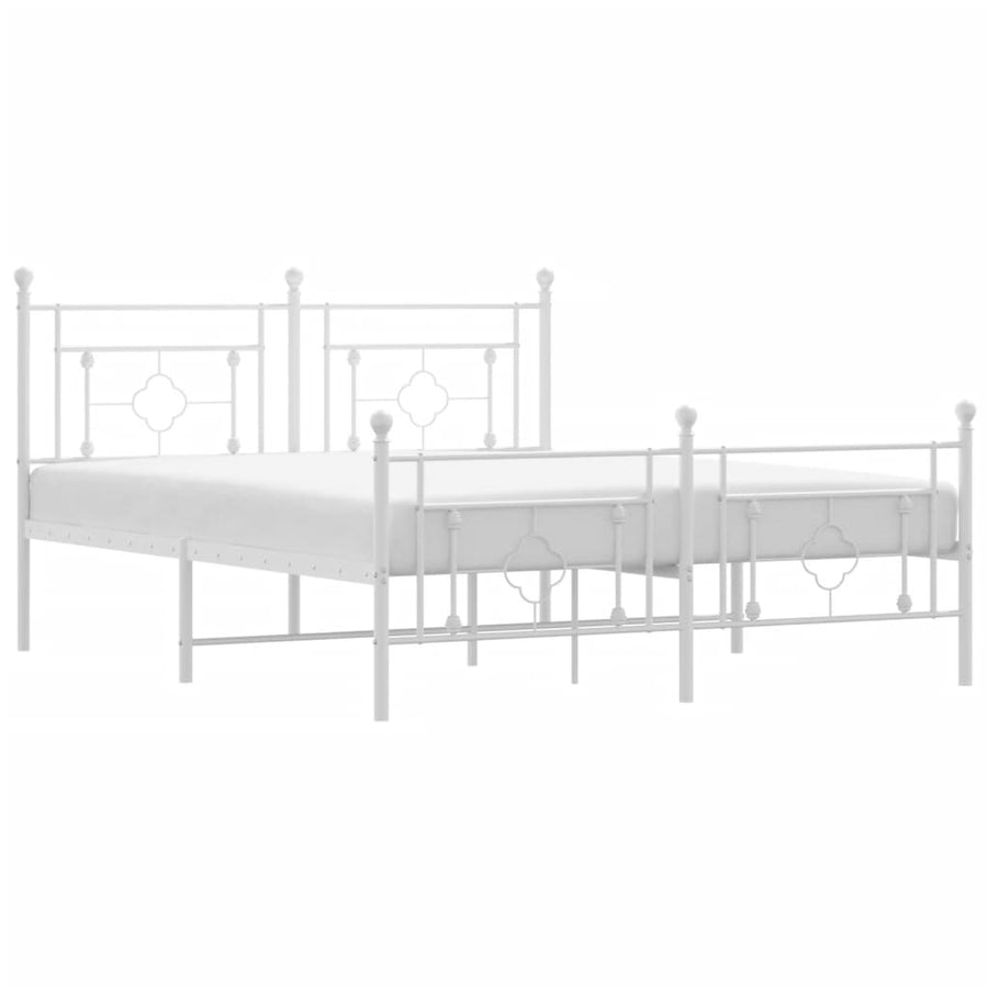 Bedframe Met Hoofd- En Voeteneinde Metaal 160 x 200 cm Wit met hoofdbord & voetbord
