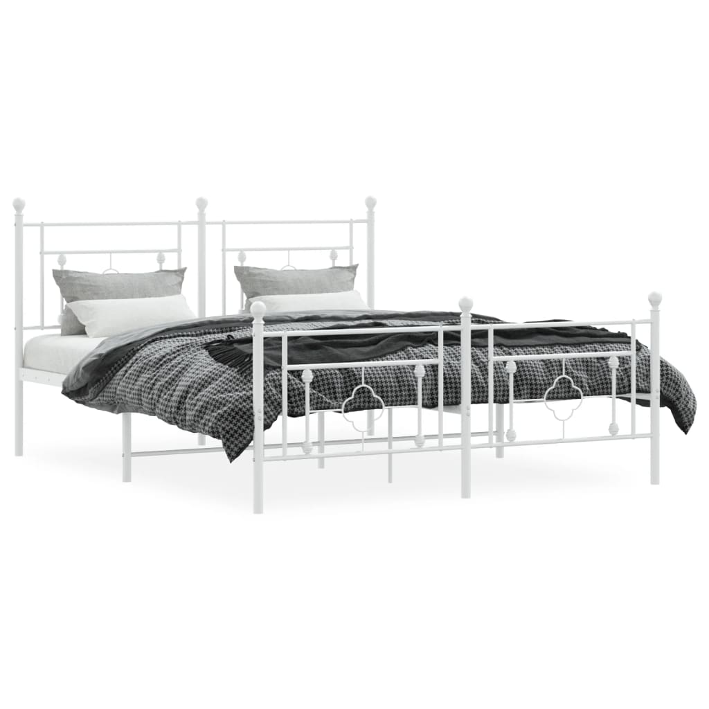 Bedframe Met Hoofd- En Voeteneinde Metaal 160 x 200 cm Wit met hoofdbord & voetbord