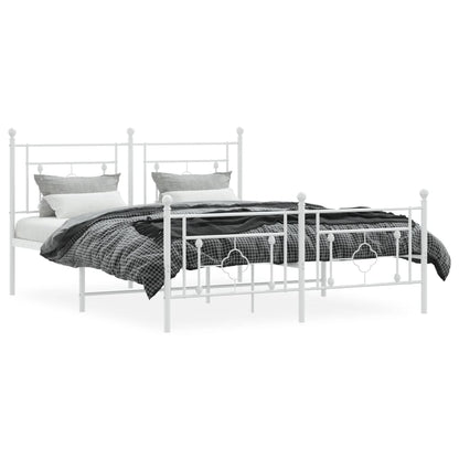 Bedframe Met Hoofd- En Voeteneinde Metaal 160 x 200 cm Wit met hoofdbord & voetbord