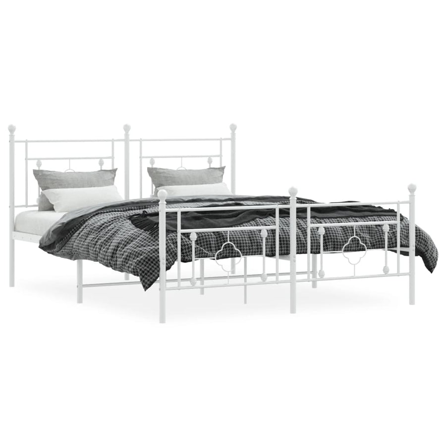 Bedframe Met Hoofd- En Voeteneinde Metaal 160 x 200 cm Wit met hoofdbord & voetbord