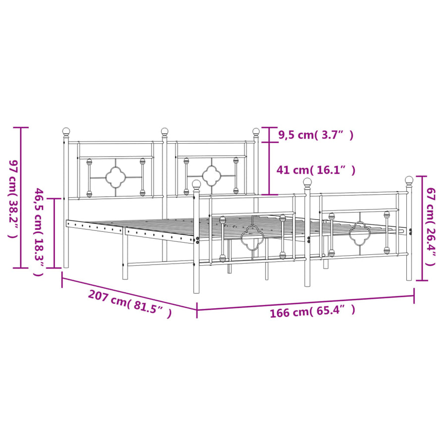 Bedframe Met Hoofd- En Voeteneinde Metaal 160 x 200 cm Wit met hoofdbord & voetbord