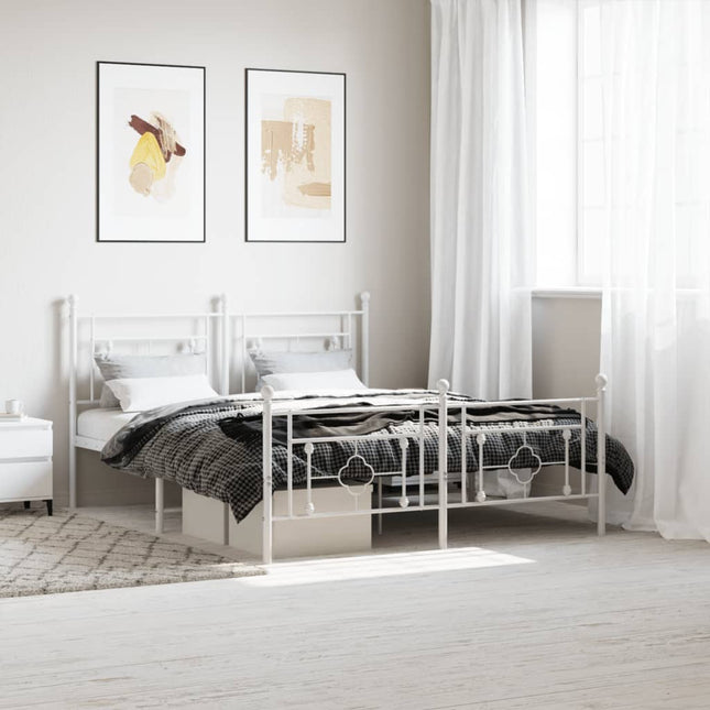 Bedframe Met Hoofd- En Voeteneinde Metaal 160 x 200 cm Wit met hoofdbord & voetbord