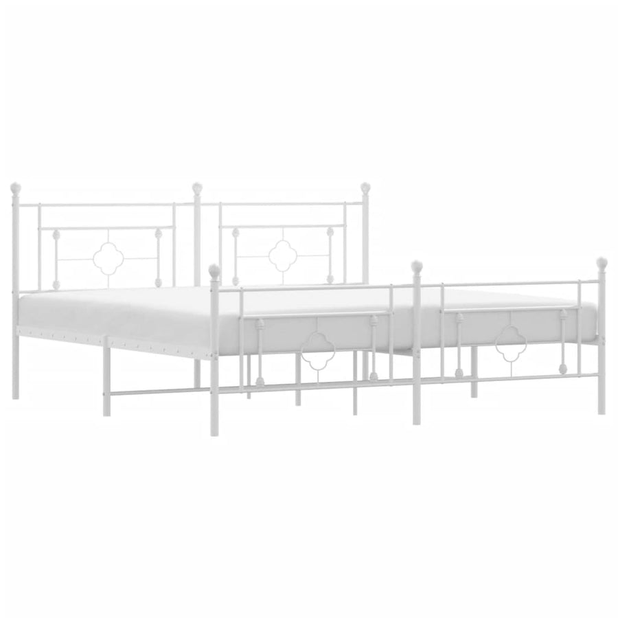 Bedframe Met Hoofd- En Voeteneinde Metaal 183 x 213 cm Wit met hoofdbord & voetbord