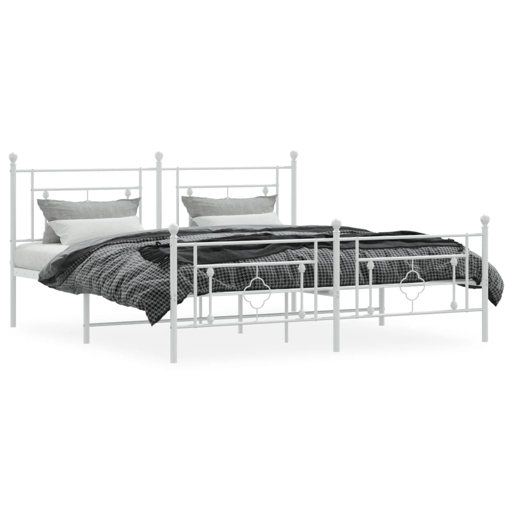 Bedframe Met Hoofd- En Voeteneinde Metaal 183 x 213 cm Wit met hoofdbord & voetbord
