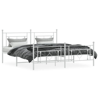 Bedframe Met Hoofd- En Voeteneinde Metaal 183 x 213 cm Wit met hoofdbord & voetbord