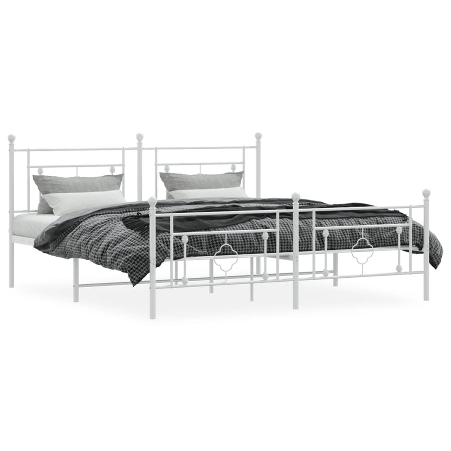 Bedframe Met Hoofd- En Voeteneinde Metaal 183 x 213 cm Wit met hoofdbord & voetbord