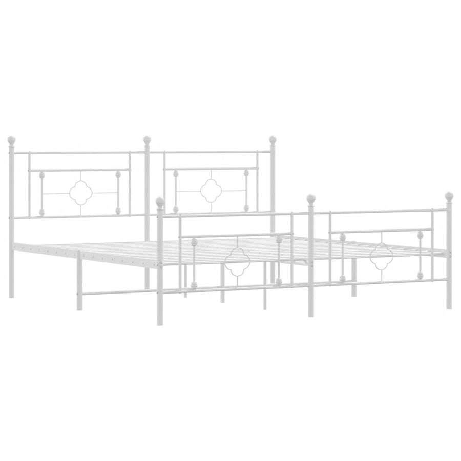Bedframe Met Hoofd- En Voeteneinde Metaal 183 x 213 cm Wit met hoofdbord & voetbord