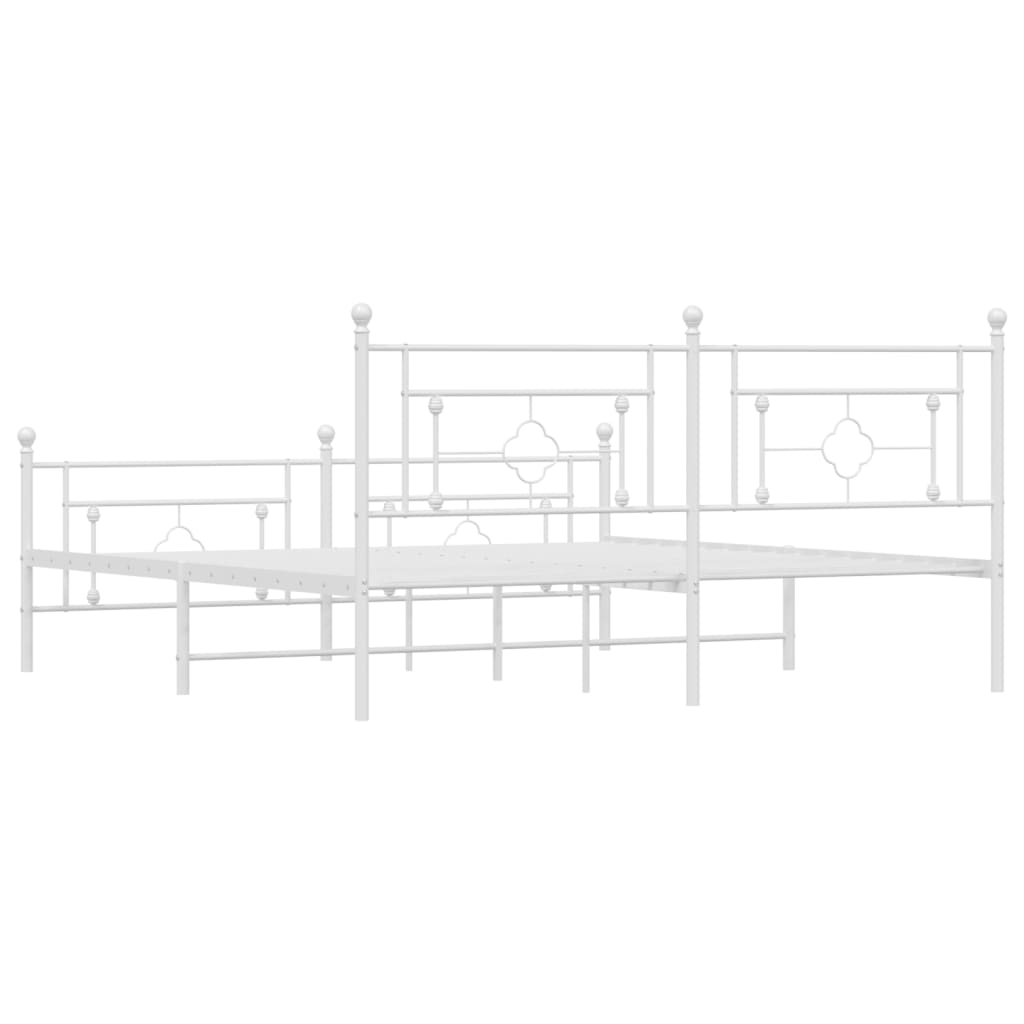 Bedframe Met Hoofd- En Voeteneinde Metaal 183 x 213 cm Wit met hoofdbord & voetbord
