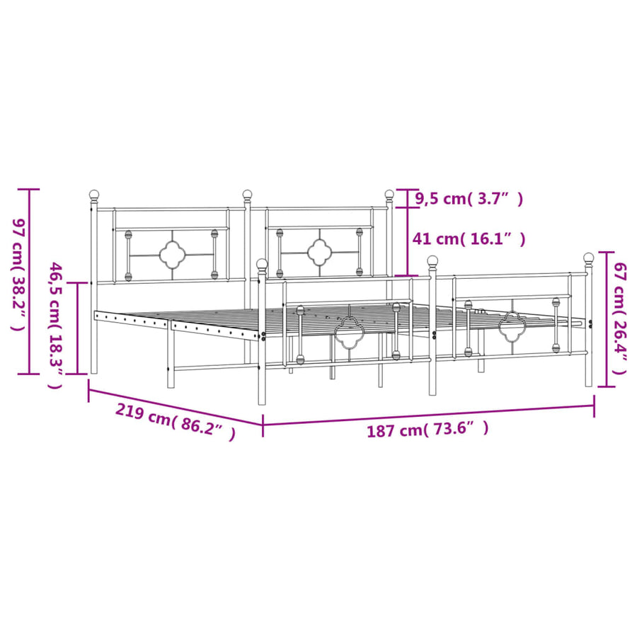 Bedframe Met Hoofd- En Voeteneinde Metaal 183 x 213 cm Wit met hoofdbord & voetbord