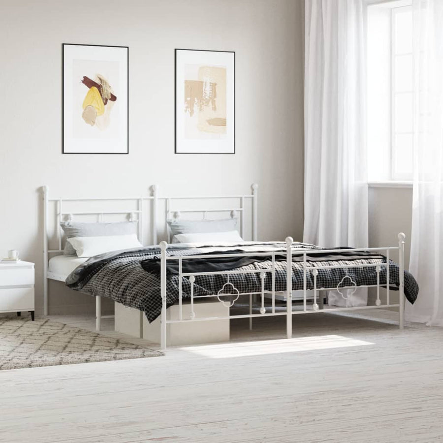 Bedframe Met Hoofd- En Voeteneinde Metaal 183 x 213 cm Wit met hoofdbord & voetbord