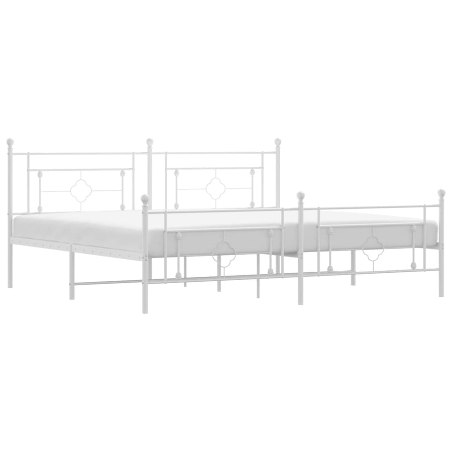 Bedframe Met Hoofd- En Voeteneinde Metaal 193 x 203 cm Wit met hoofdbord & voetbord