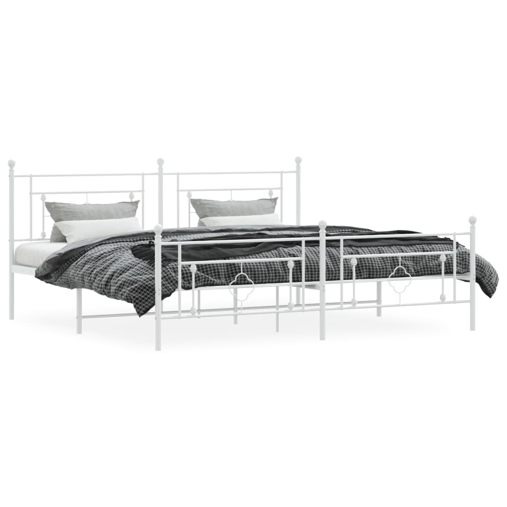 Bedframe Met Hoofd- En Voeteneinde Metaal 193 x 203 cm Wit met hoofdbord & voetbord