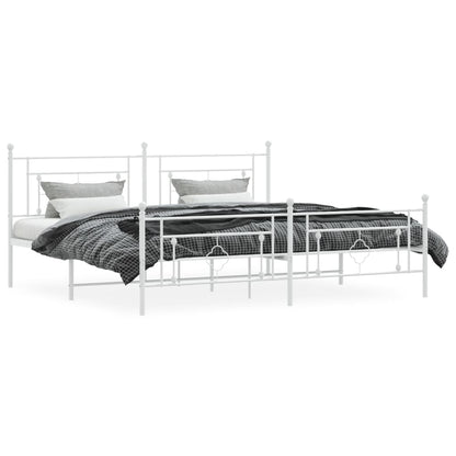 Bedframe Met Hoofd- En Voeteneinde Metaal 193 x 203 cm Wit met hoofdbord & voetbord