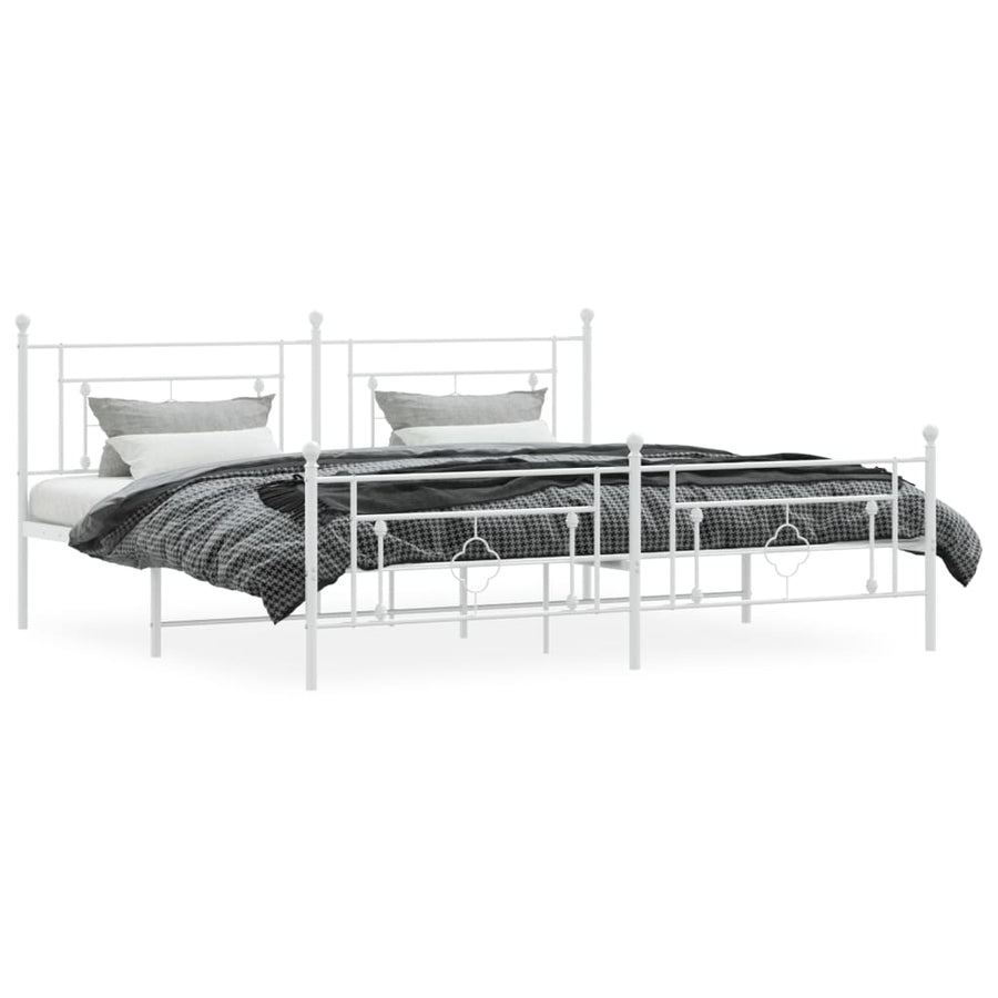 Bedframe Met Hoofd- En Voeteneinde Metaal 193 x 203 cm Wit met hoofdbord & voetbord