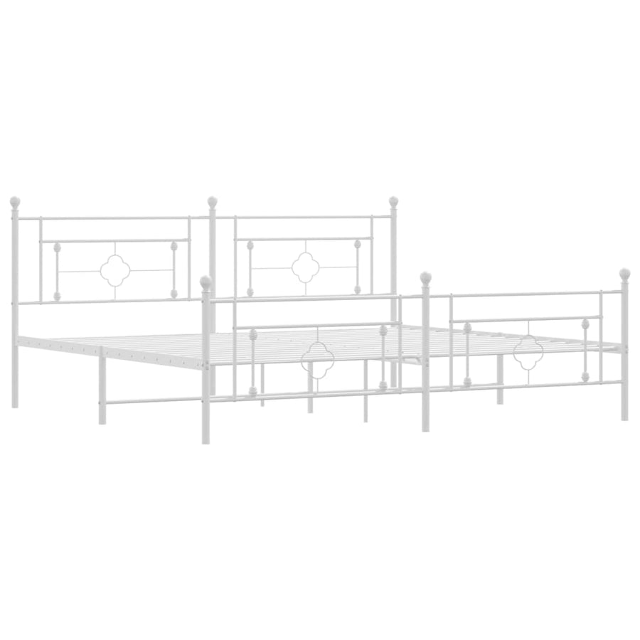 Bedframe Met Hoofd- En Voeteneinde Metaal 193 x 203 cm Wit met hoofdbord & voetbord