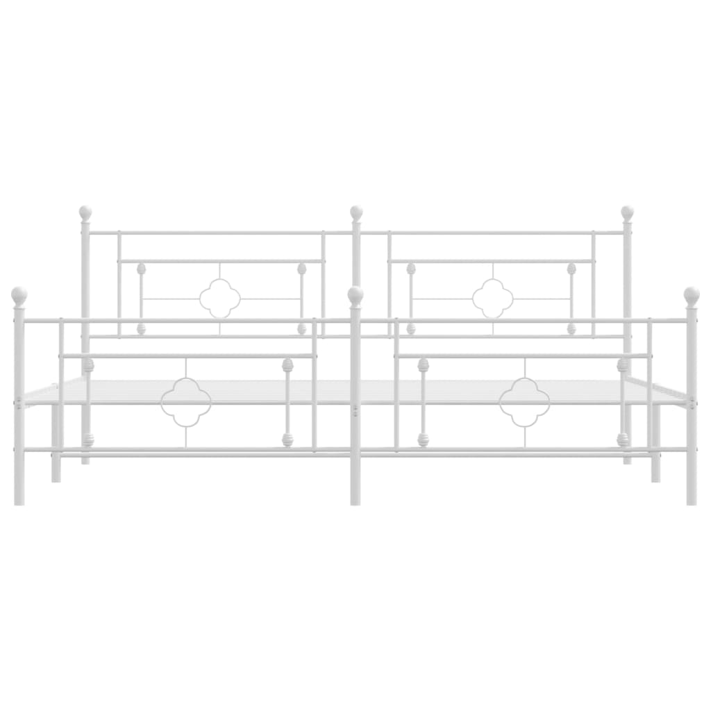 Bedframe Met Hoofd- En Voeteneinde Metaal 193 x 203 cm Wit met hoofdbord & voetbord