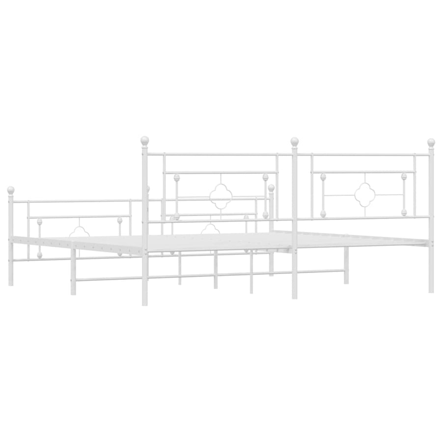 Bedframe Met Hoofd- En Voeteneinde Metaal 193 x 203 cm Wit met hoofdbord & voetbord