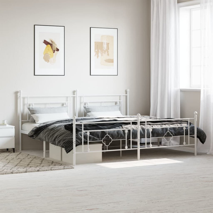 Bedframe Met Hoofd- En Voeteneinde Metaal 193 x 203 cm Wit met hoofdbord & voetbord