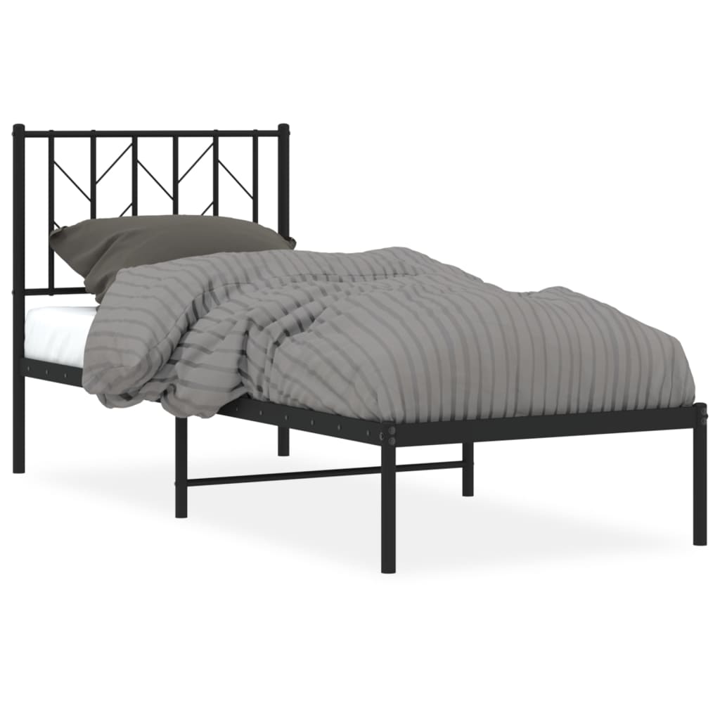 Bedframe Metaal 75 x 190 cm Zwart met hoofdbord