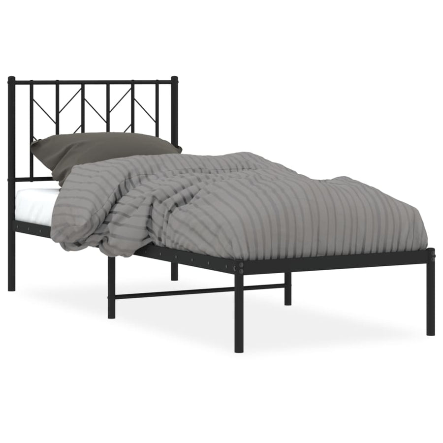 Bedframe Metaal 75 x 190 cm Zwart met hoofdbord