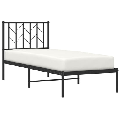Bedframe Metaal 75 x 190 cm Zwart met hoofdbord