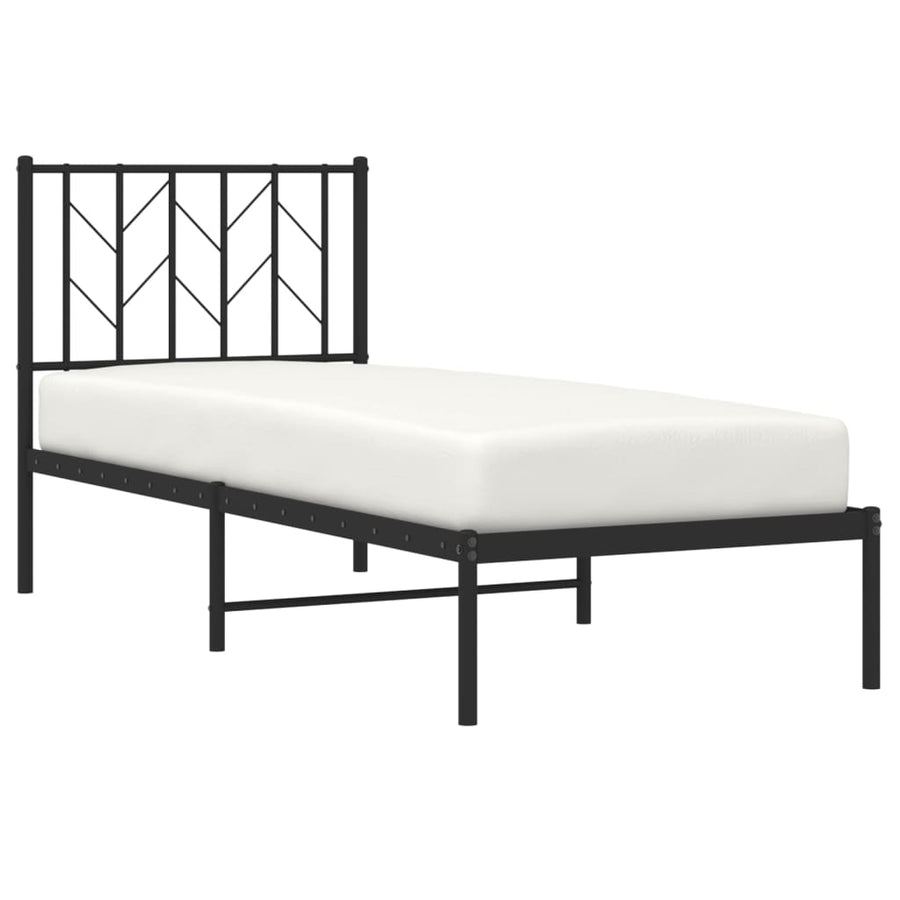 Bedframe Metaal 75 x 190 cm Zwart met hoofdbord