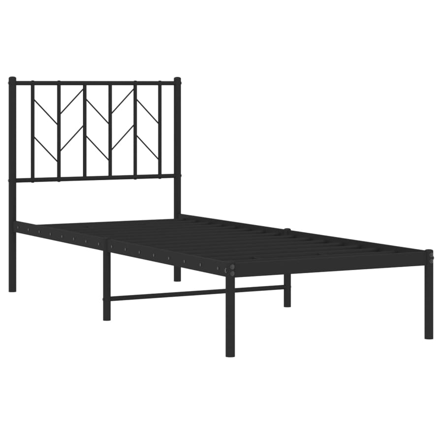 Bedframe Metaal 75 x 190 cm Zwart met hoofdbord
