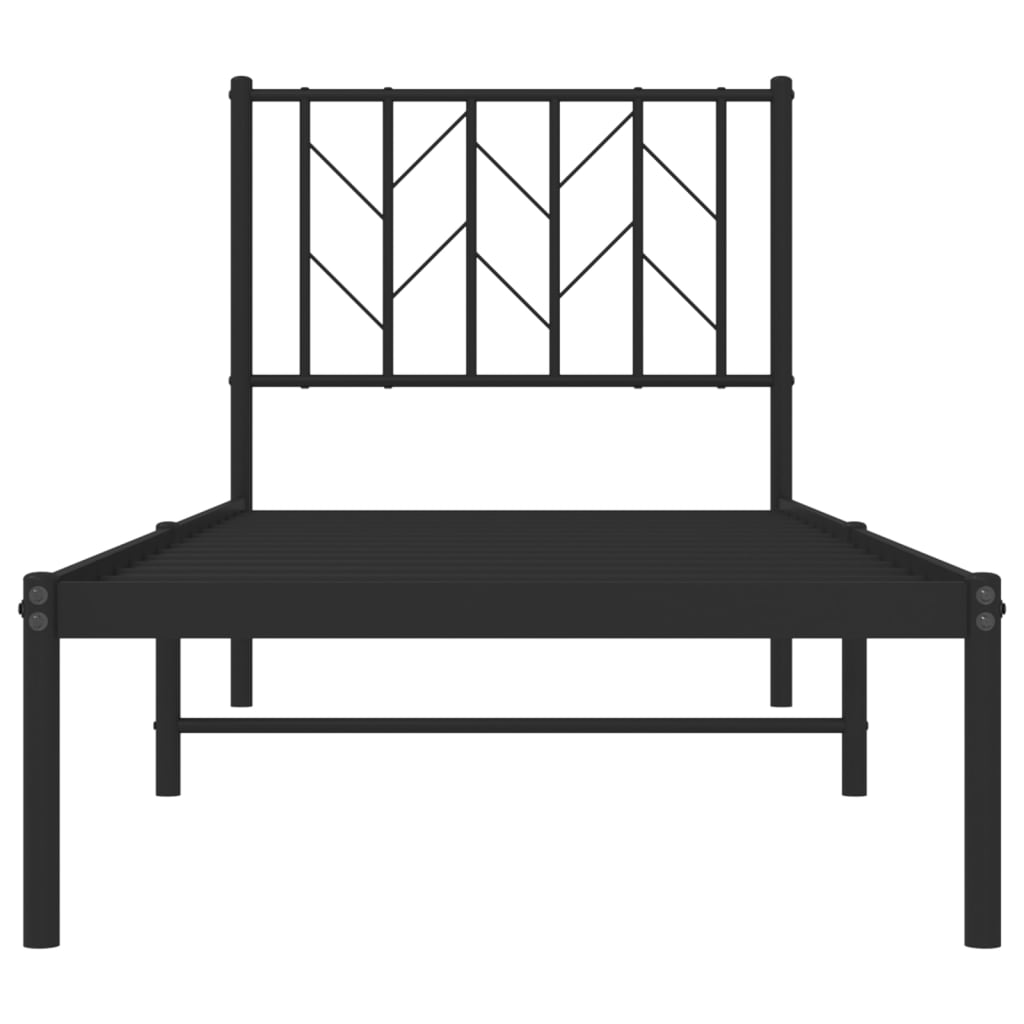 Bedframe Metaal 75 x 190 cm Zwart met hoofdbord